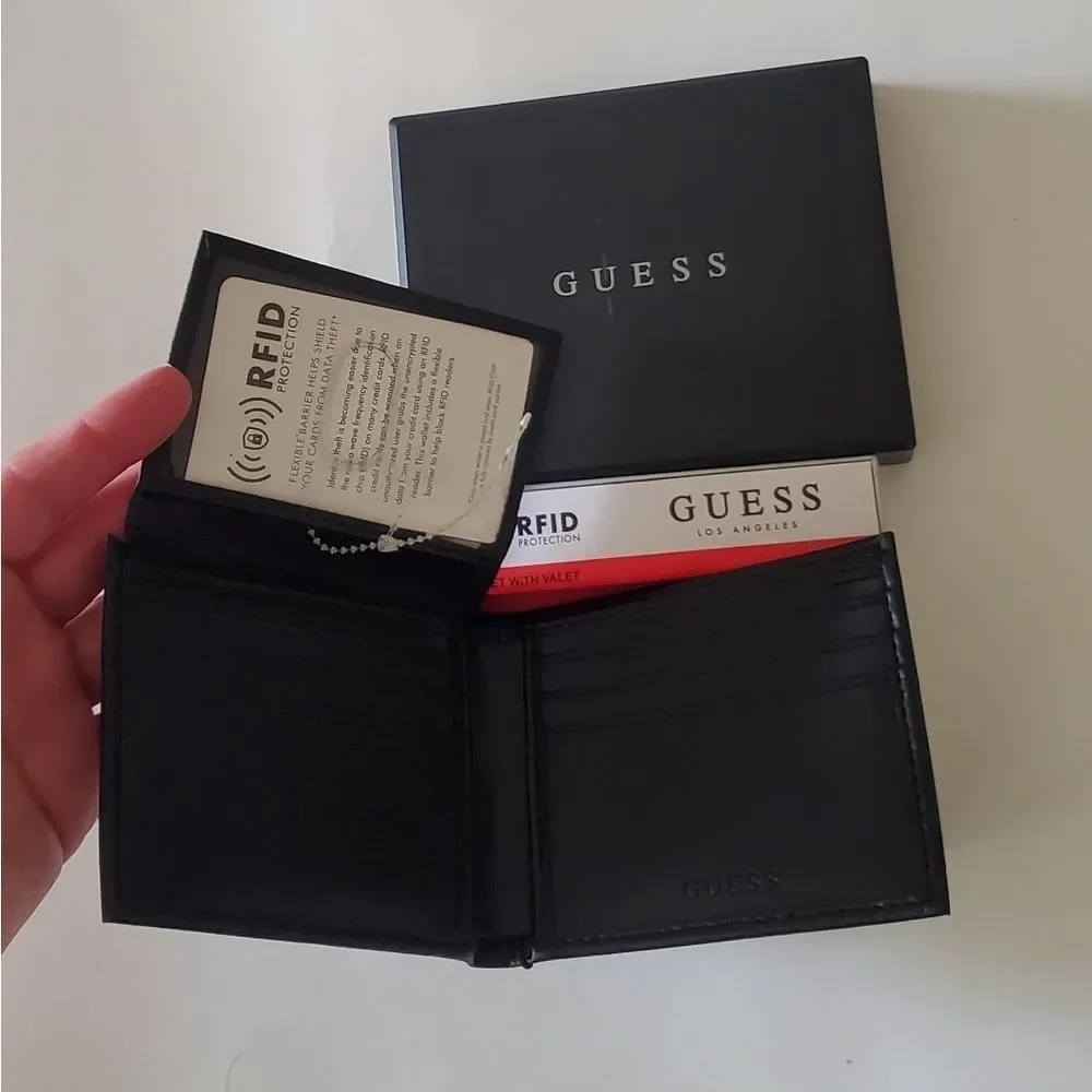 New guess mens real leather wallet